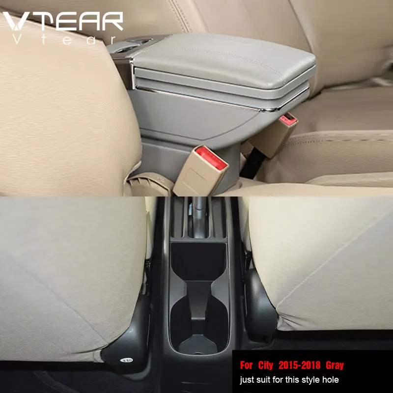 15-18 Gray Vtear для Honda City автомобильный подлокотник кожаный подлокотник вращающийся ящик для хранения автомобиля-Стайлинг центральная консоль ABS Черные Аксессуары - Название цвета: 15-18 Gray