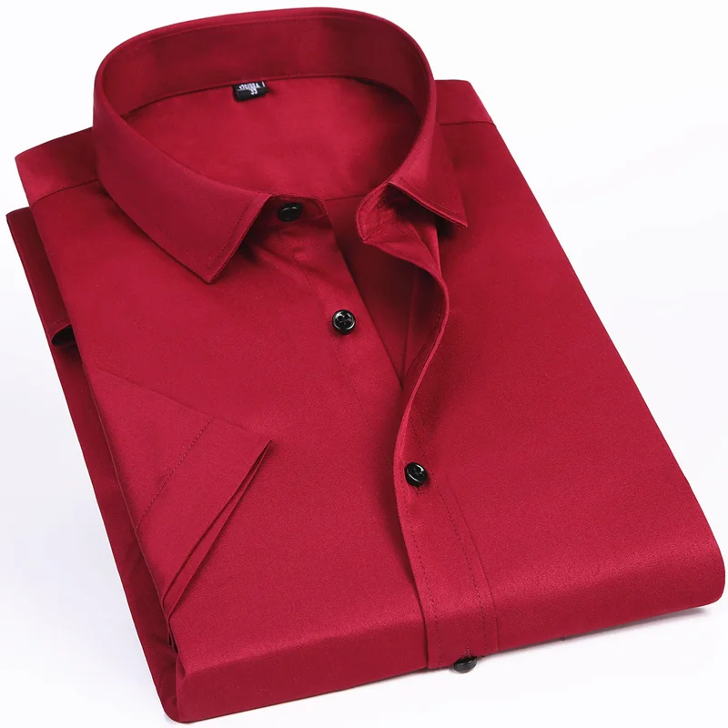 Эластичность Slim Fit мужские с коротким рукавом рубашка красный белый цвет: черный