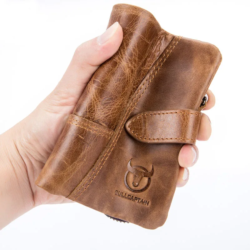 Кошелек тройной мужской из натуральной кожи модный бумажник на защелке в стиле