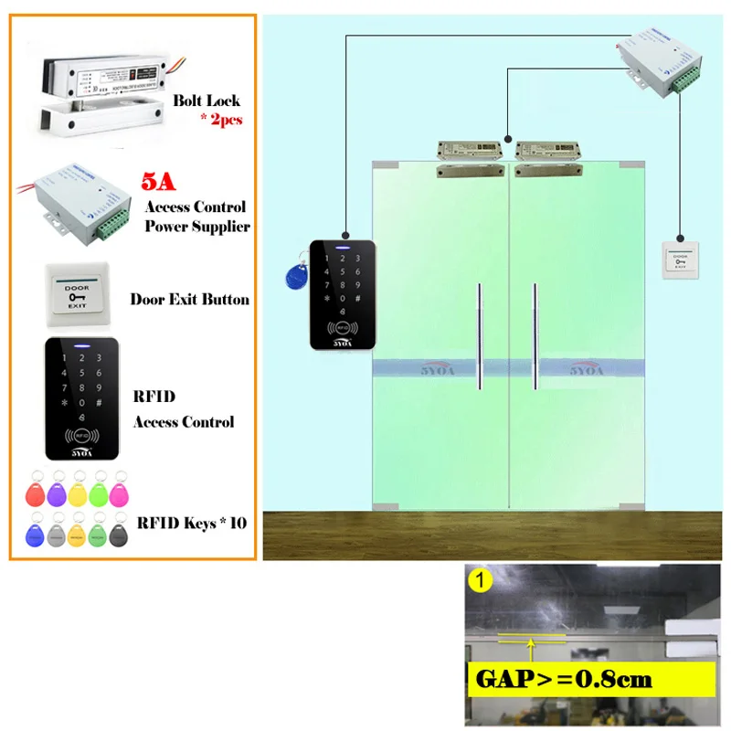 5YOA RFID система контроля доступа DIY комплект дверной замок стекло ворот набор Электронный магнитный замок ID карта Кнопка питания - Цвет: 10-B10DbFLBolt