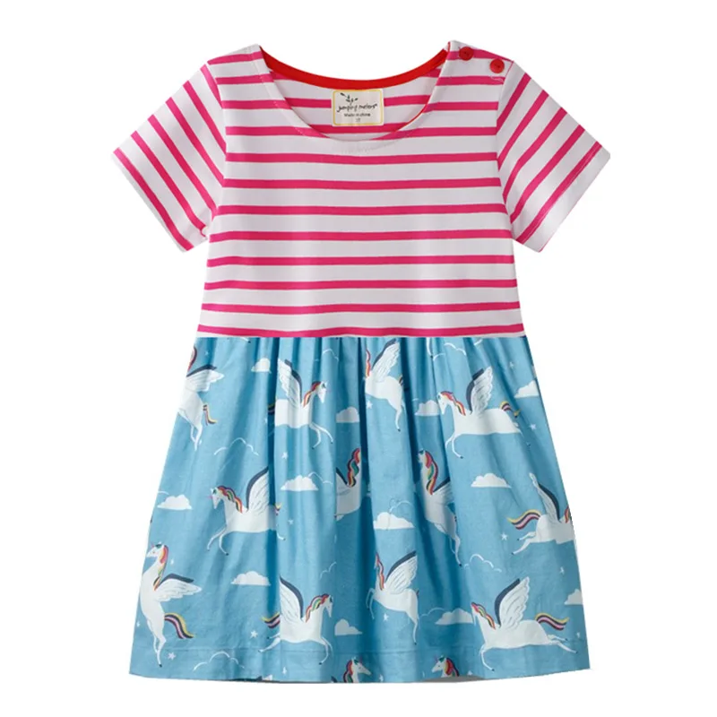 

Kids dresses for girls Summer 2019 Patchwork Cotton Print Girls Dress A Line Striped Casual O-neck Dress Children Dresses Girls