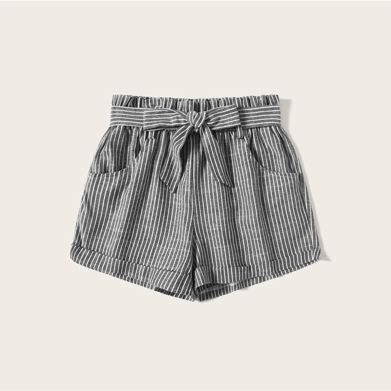 Sheinside, шорты в клетку с завязками на талии, летние прямые шорты для женщин с эластичной резинкой на талии, офисные женские элегантные шорты