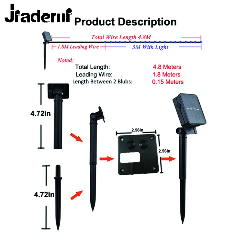 Jiaderui фото клип Солнечный свет шнура 20LED 3 режима мерцающий Рождество Звездный