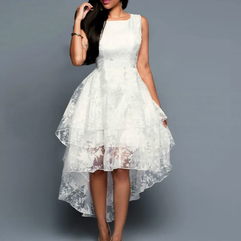2019 летние женские асимметричное платье из органзы без рукавов для девочек 3