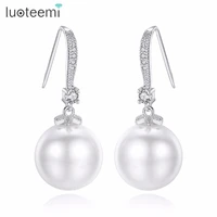 luoteemi 2022 new arrival hook imitation pearl drop earrings round cubic zirconia paved wedding bridal for women anniversary
