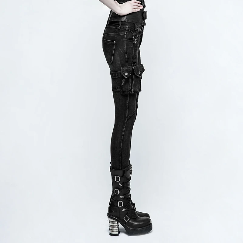 Женские джинсы-карандаш в стиле панк черные повседневные брюки с карманами
