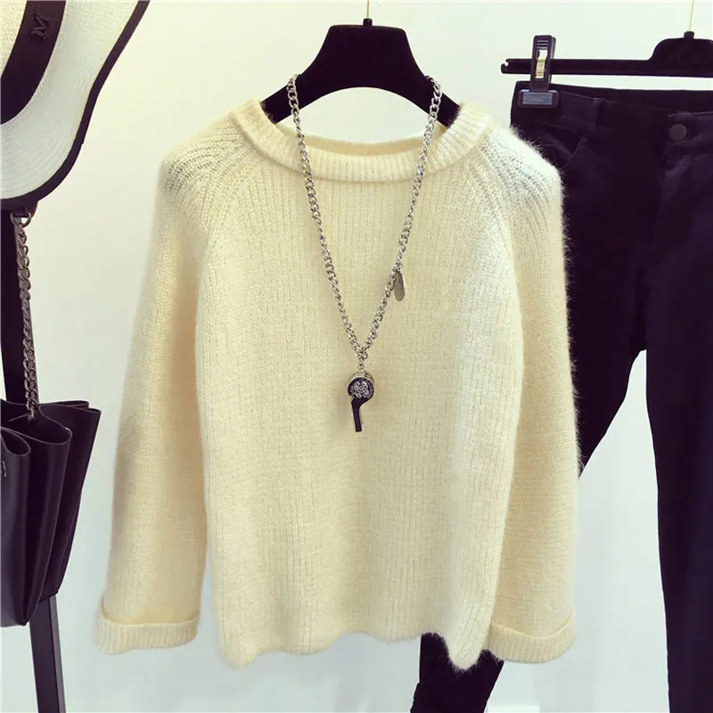 2019 New Autumn Winter Women Sweaters Solid Color Soft Mohair Knitting Pullovers Loose Knitted Female Jumper Tops | Женская одежда