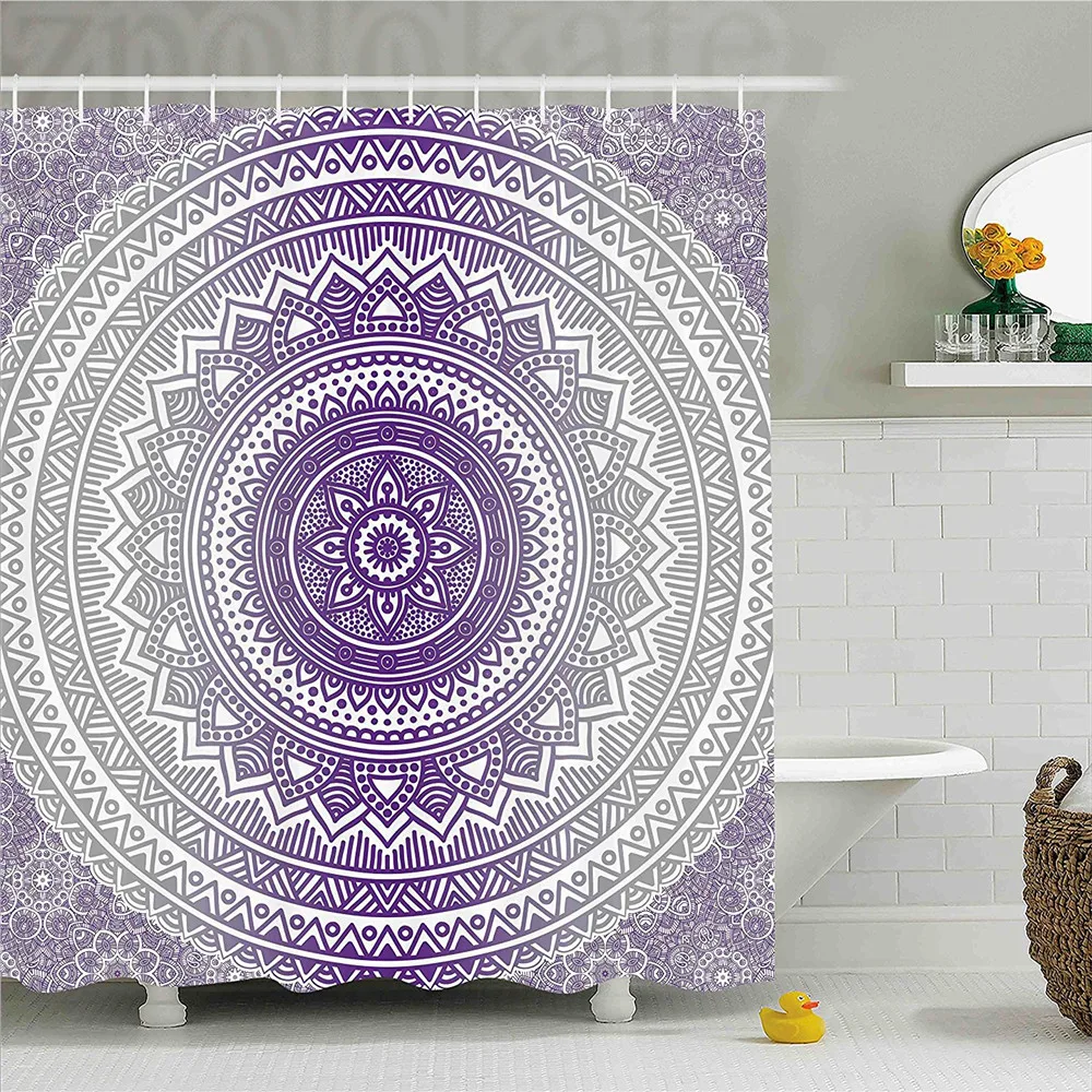 Серый и фиолетовый занавески Восточной традиционные Космос узор Zen Boho Ombre мандалы