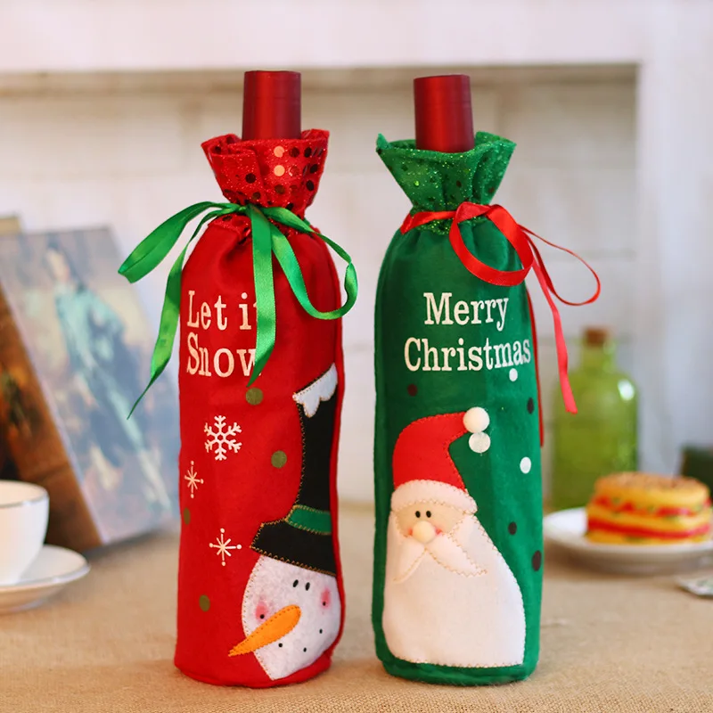 

Сумка для винной бутылки с надписью "Merry Christmas", Чехол для винной бутылки с Санта-Клаусом, снеговиком, мешочком для бутылки шампанского, рожде...