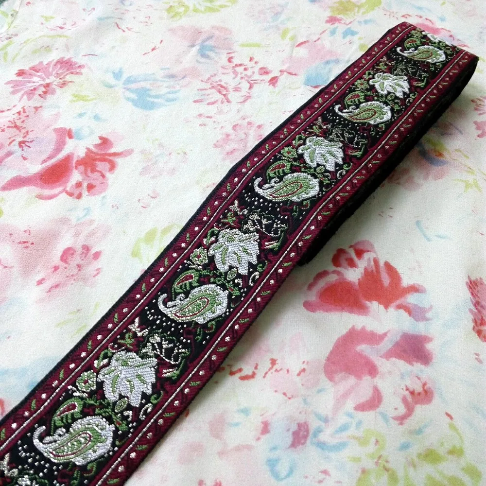 5cm 50mm 2'' Silver Filigree Wine White Green Paisley Costume Curtain National Jacquard Woven Ribbon Laciness Embroidery Webbing | Дом и