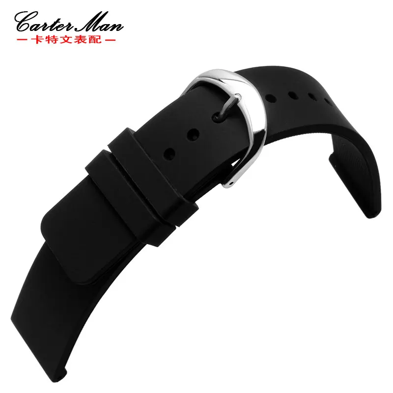 Новый 20 мм черный высококачественный резиновый тонкий ремешок для часов