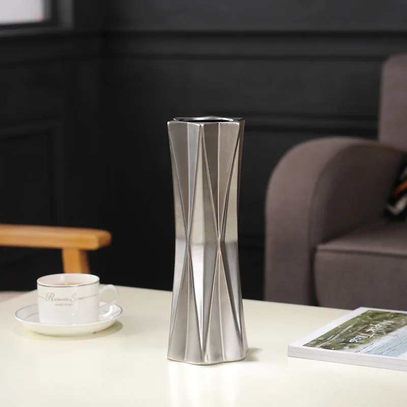 M Silver 10x27cm Европейская керамическая ваза золото/Серебряная бутылка современная ваза для цветов декор комнаты свадебные украшения дома модные столовые приборы - Цвет: M Silver 10x27cm