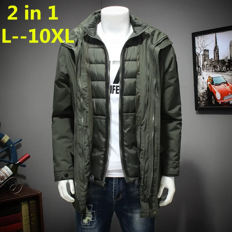 Большие размеры 10XL 9XL 8XL 7XL Водонепроницаемый зимняя куртка Для мужчин теплый 2 в 1