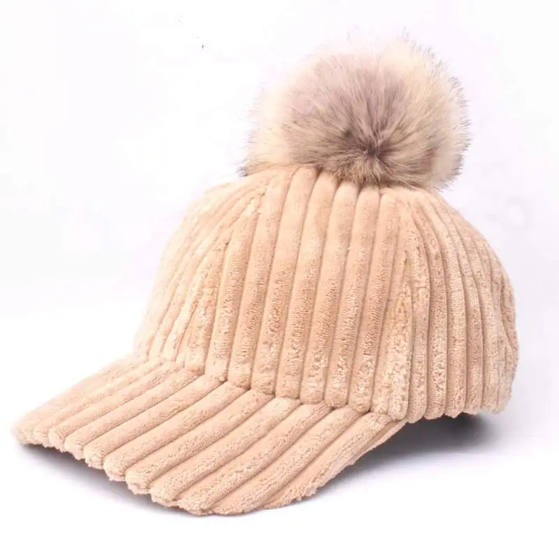 Женская Вельветовая регулируемая бейсболка в полоску с помпоном Snapback на осень и