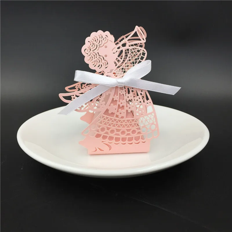 Pink 50 шт. милые розовые/белые детские коробки для конфет с лазерной гравировкой, Подарочная коробка, принадлежности для детского душа, подарки для детской вечеринки на Рождество - Цвет: Pink