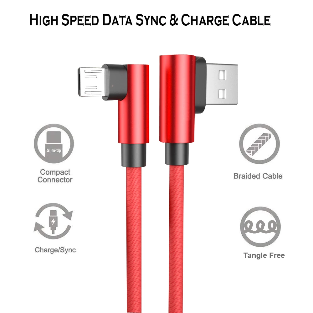 USB Micro зарядный кабель 90 градусов для телефона Android зарядное устройство 5v2.4a xiaomi