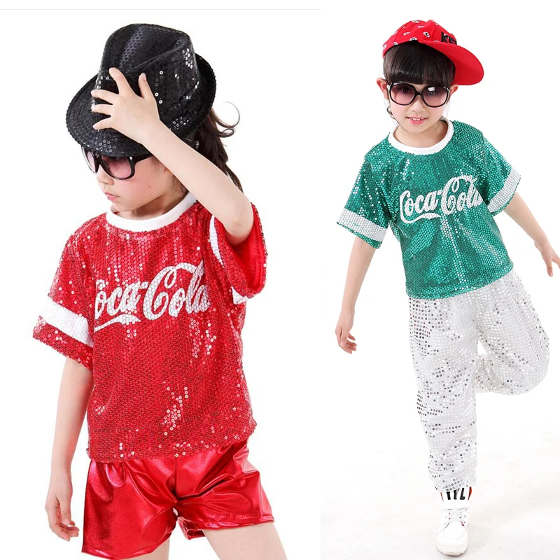 Детская Одежда для танцев в стиле хип хоп с блестками девочек джазовые топики и