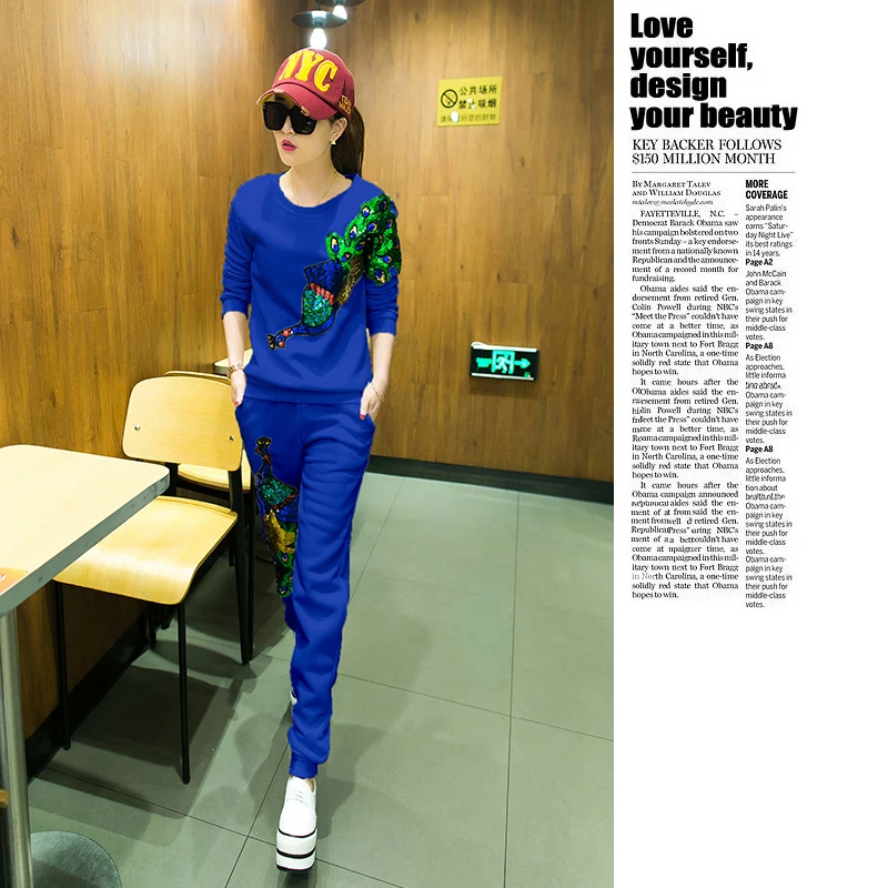 Весна и Осень Новый корейский стиль Круглый воротник Бег костюм студентка свитер