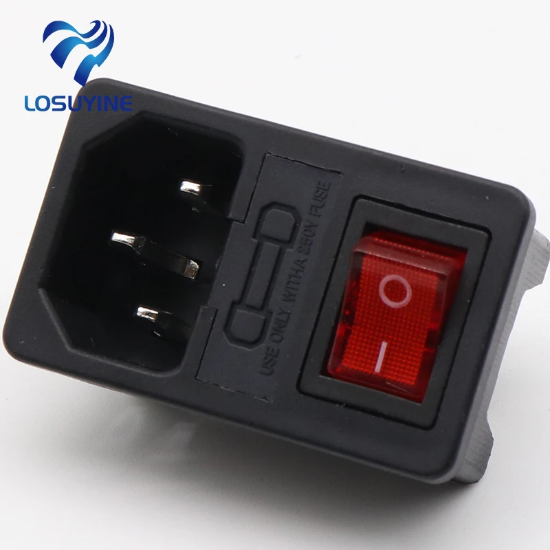 with 10A fuse ! Red Rocker Switch Fused IEC 320 C14 Inlet Power Socket Fuse Switch Connector Plug Connector