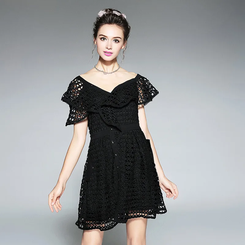 AOFULI L XXXXL 5XL платье большого размера летняя одежда 2018 открытые кружевные вечерние