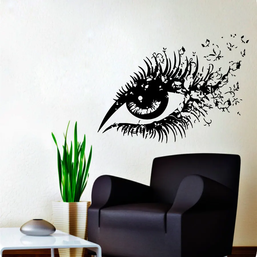 

Beautiful Woman Eyes Vinyl Wall Sticker Sexy Eye With Butterflies Home Bedroom Art Fashion Decor Makeup Salon Wall Murals Q-34