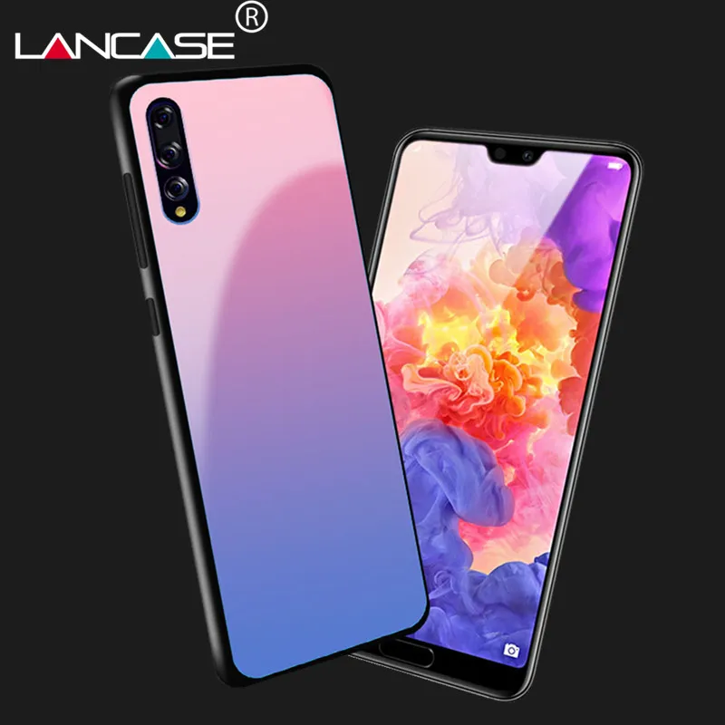 LANCASE градиент Цвет чехол для huawei P20 Lite силиконовый мешок закаленное Стекло
