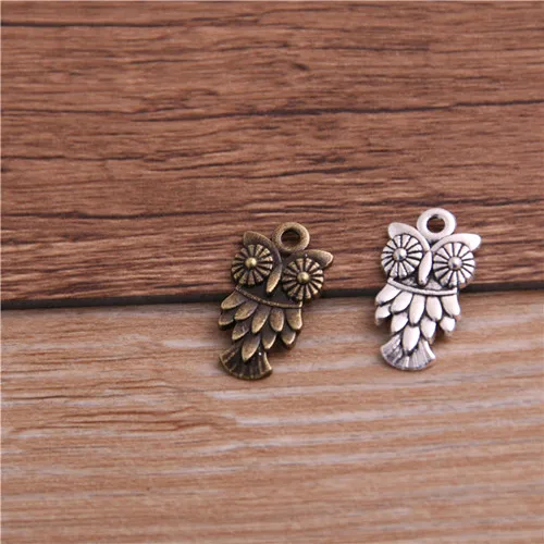two color PULCHRITUDE 30PCS 11*20mm Animal Charm Owl Pendant Three Color DIY Retro Jewelry Bracelet Necklace Charms Pendant P6540 - Metal color: two color