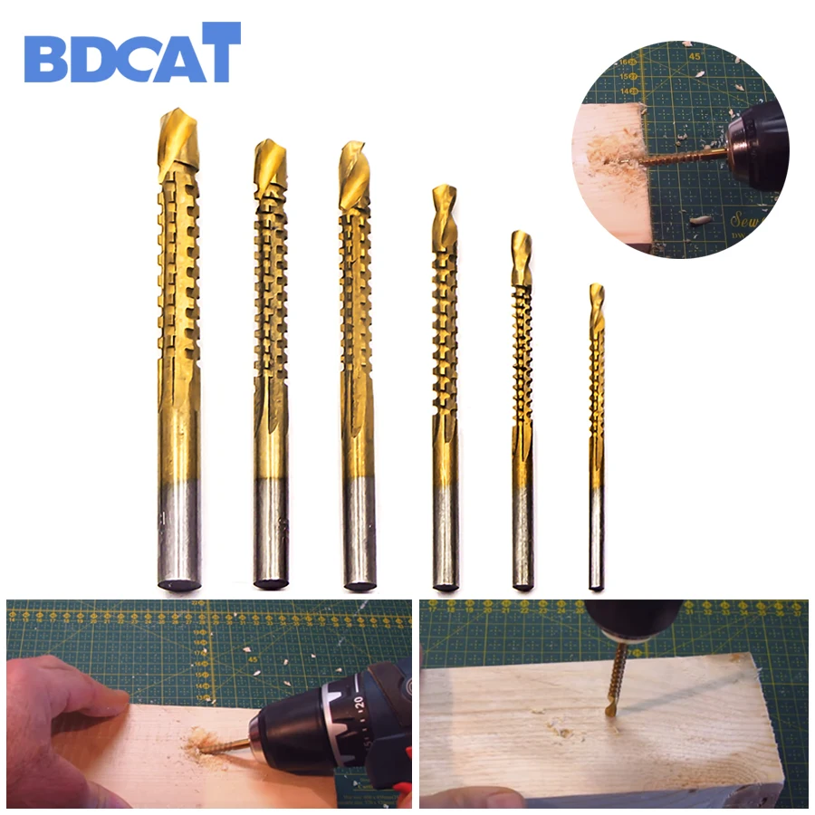 

BDCAT 6pcs New 3-8mm Titanium Coated HSS Drill Bit Electric Drill Metal Hole Grooving Drill Saw Carpenter Woodworking Tools