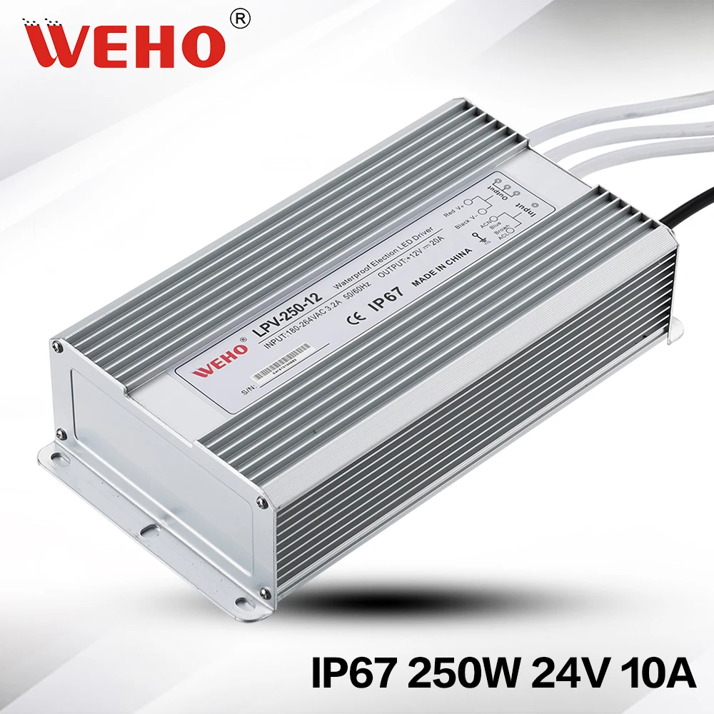 (LPV 250 24) 110VAC(220VAC) 24vDC Мощность Трансформатор водонепроницаемый IP67 dc 250w 24v