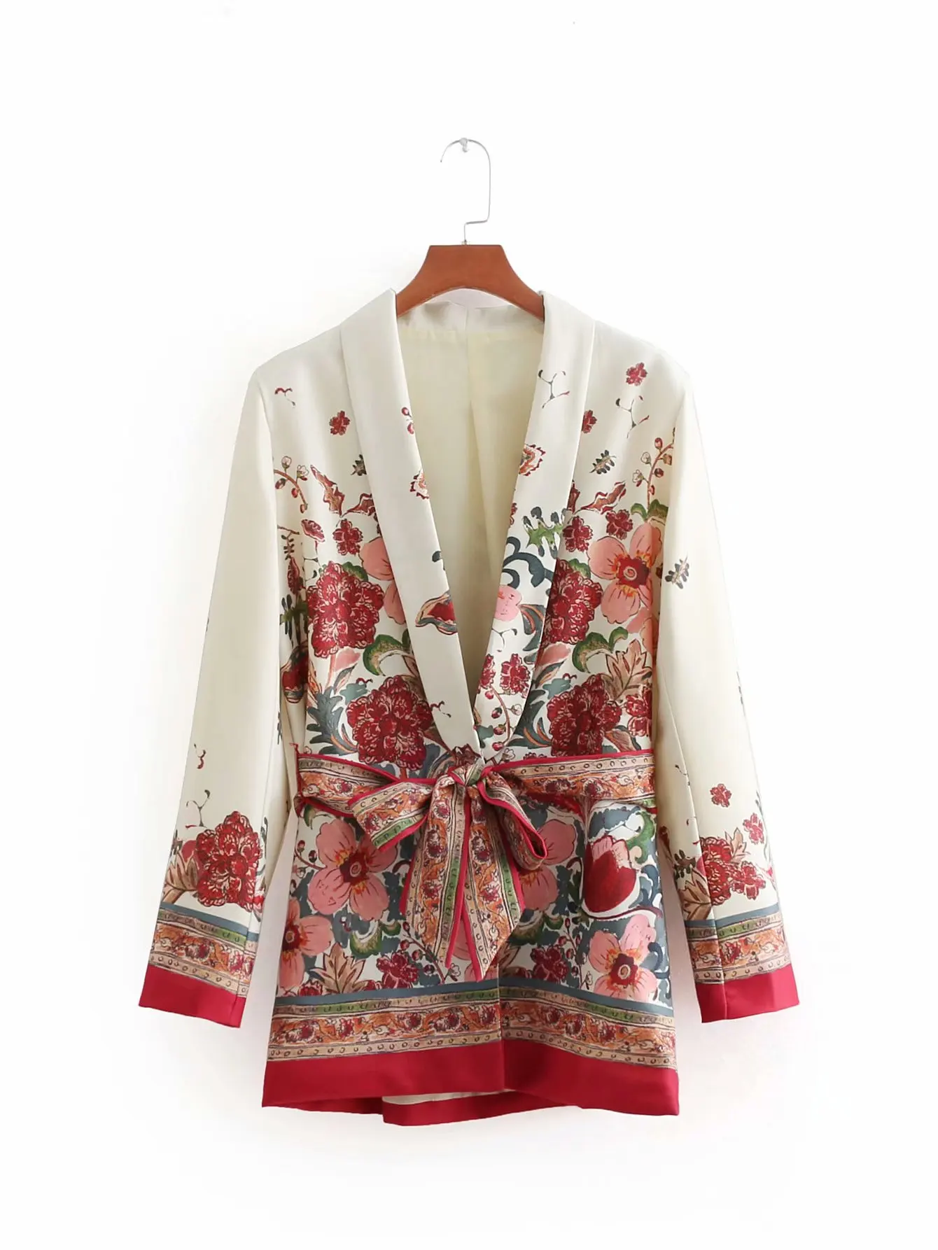 Women's suit female retro style flower Matching Belt pattern blazer European-style casual holiday jacket + pants Suits pajamas |