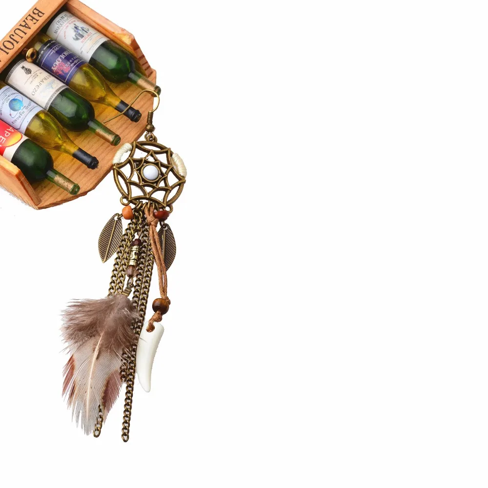 Женские модные длинные серьги-подвески с перьями богемные серьги в виде Ловца