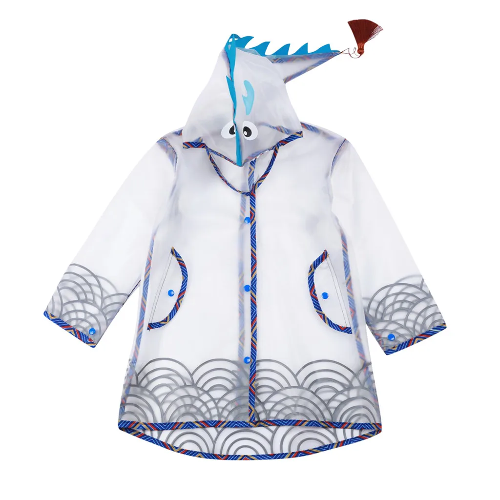 Light blue Детский дождевик для девочек и мальчиков, дождевик с кисточками и 3D рисунком динозавра, легкая одежда для дождливой погоды, детская шапочка с зонтиком, волшебные руки, топы для мальчиков - Цвет: Light blue