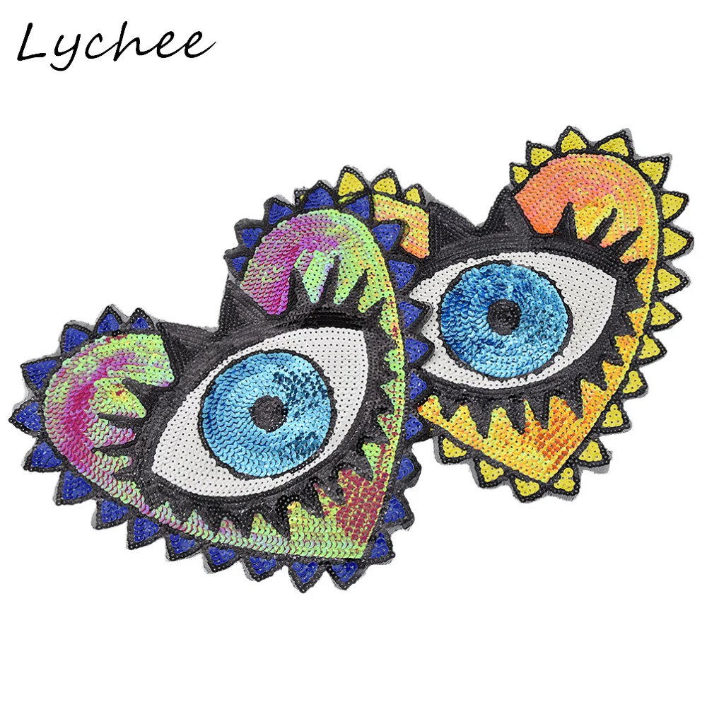 Lychee Блестящие Блестки в форме сердца злые глаза вышитые нашивки аппликация