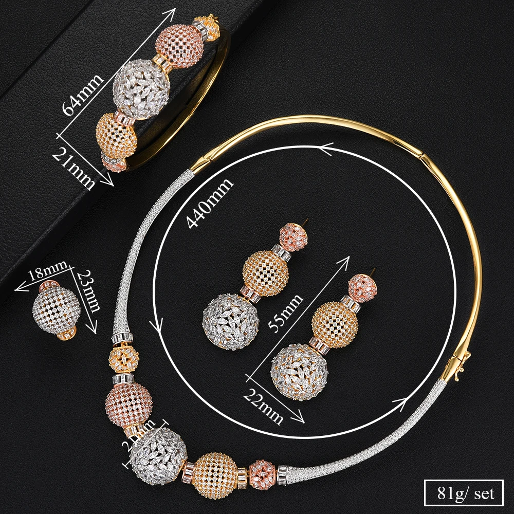 GODKI Luxury Ball Chain Nigerian Statement Jewelry sets For Women Wedding Cubic Zircon CZ Dubai Gold Bridal Jewelry Set