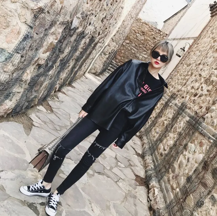 Мото стиль ulzzang корейская мода женская одежда осень Харадзюку Большие размеры с длинным рукавом черный искусственная кожа пальто куртки