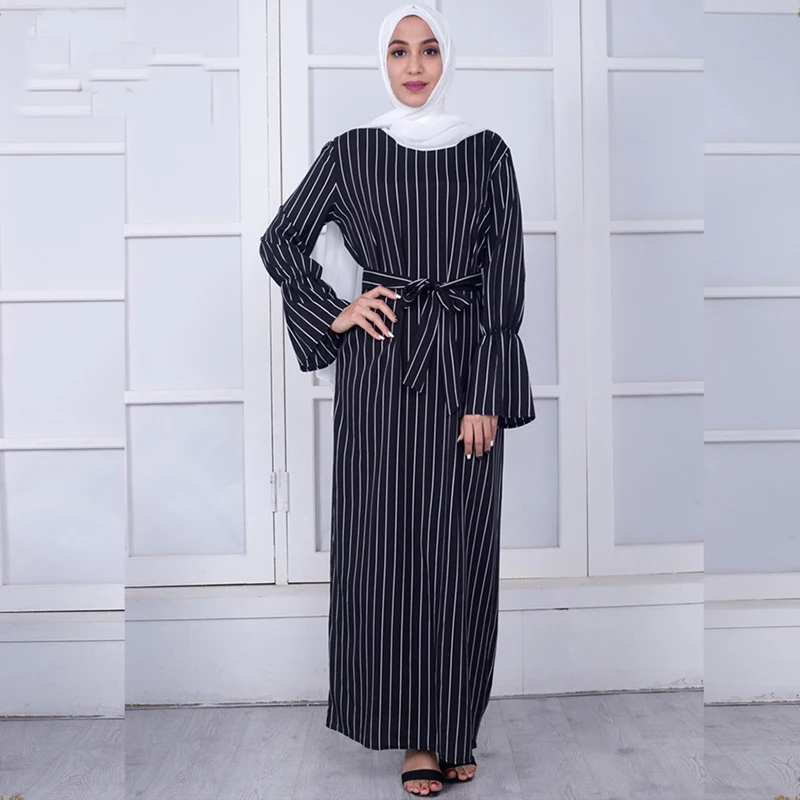 Vestidos Abaya Дубай Кафтан Турецкий Арабский Полосатый Макси длинное хиджаб