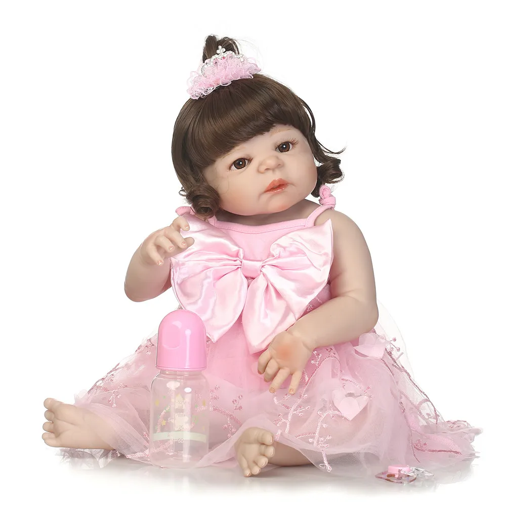 

55cm Full Body Silicone Reborn Girl Baby Doll Toys Lifelike Baby-Reborn Doll Child bebe Gift reborn bonecas wavy hair wig