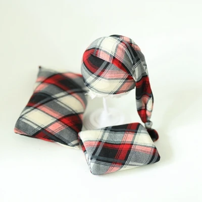 1hat 1pillow 1wrap Новорожденные фотографии реквизит детские клетчатые палантины шапки и подушки милый мягкий набор Fotografia аксессуары Студия съемки реквизит для фотографий - Цвет: 1hat 1pillow 1wrap