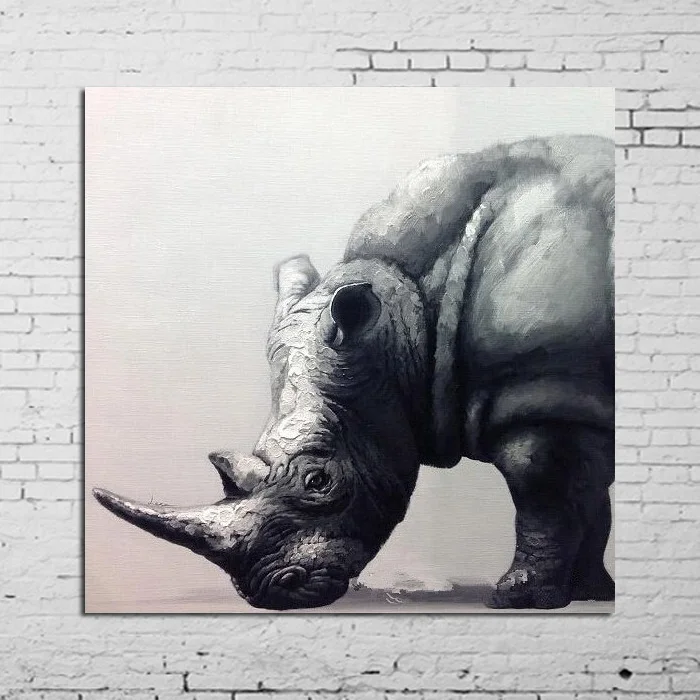 Pop Art 100% Animals Hand-painted strong rhinoceros Oil Painting Modern Abstract Animal Picture Canvas Deco Wall | Дом и сад