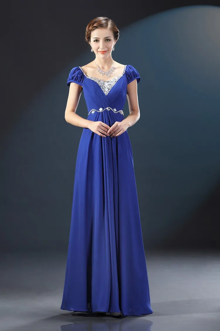 Sapphire blue Robe demoiselle d'honneur Сексуальная V образным вырезом шифоновый кристалл с короткими рукавами трапециевидной формы бирюзовый Королевское, голубое, розовое платье для вечеринки с длинными - Цвет: Sapphire blue