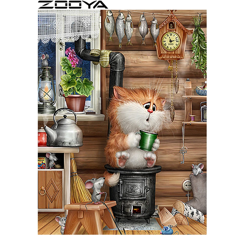 ZOOYA DIY 5D алмазная живопись все наклейки вышивка мультфильм кошка рыба мышь