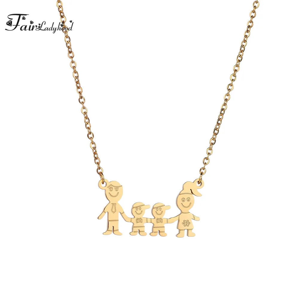 Ожерелье FairLadyHood в новом стиле с подвеской папа мама и два мальчика член семьи