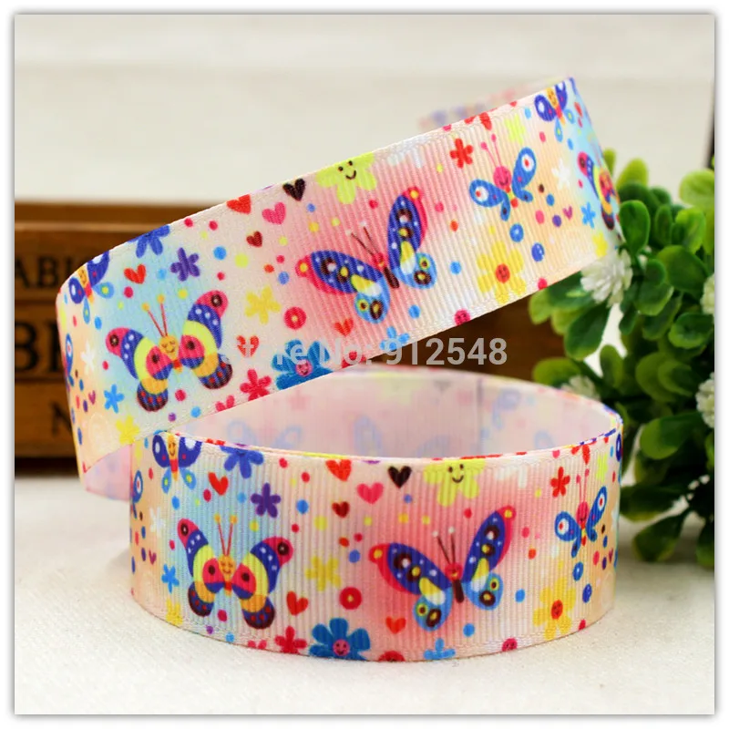 YJHSMY 1541033,22 мм 5 ярдов/лот Мультфильм напечатанный grosgrain Бабочка лента, ювелирные украшения сделай сам материалы, свадебные принадлежности