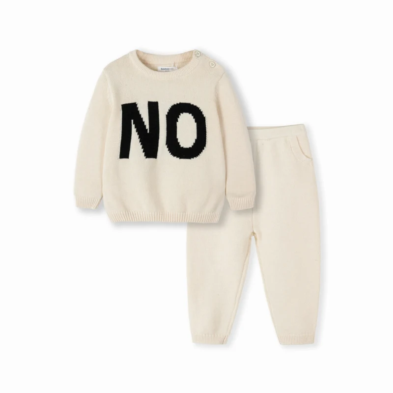 Balabala/Детский комплект из 2 предметов для маленьких мальчиков и девочек, хлопок, свитер тонкой вязки+ штаны без застежки с боковыми карманами, Одежда для новорожденных - Цвет: Milk white