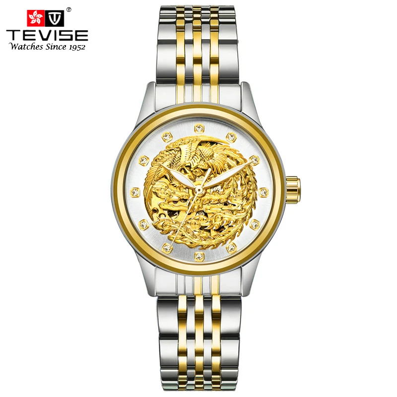 Автоматические механические часы TEVISE женские роскошные золотые с ремешком из