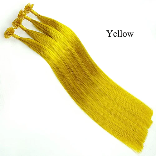 Yellow ShowCoco предварительно скрепленные волосы для наращивания ногтей/u-образные накладные настоящие волосы шелковистые прямые кератиновые накладные волосы 100 г/упак - Цвет: Yellow