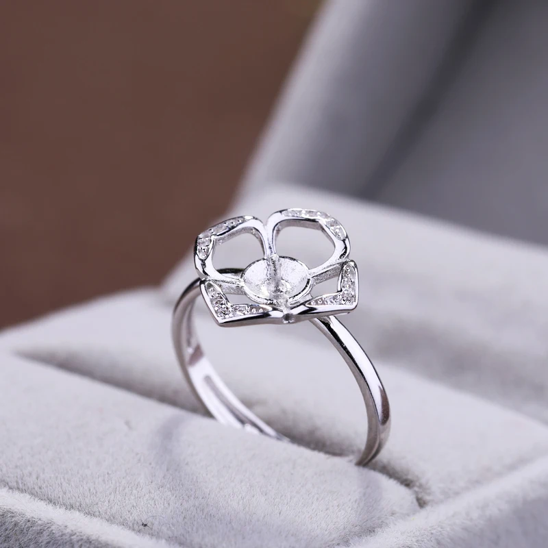 925 Sterling Silver Women Engagement Wedding Ring CZ 8 9 10mm Round Bead or Pearl Semi Mount fit Amber Garnet Wholesale | Украшения и