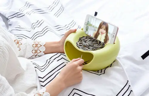 

2 in 1 Layer Snack Fruit Plate Bowl Dish With Phone Holder For Home Lazy Tools