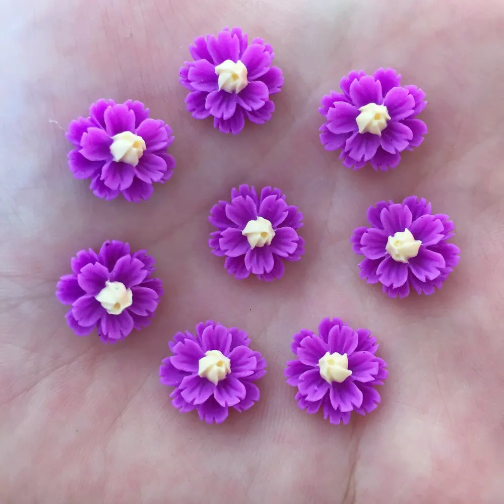 Purple Новые 80 шт 13 мм смолы сплошной цвет 3D цветок плоские с оборота каменные Пуговицы Свадебные украшения DIY PR92 - Цвет: Purple