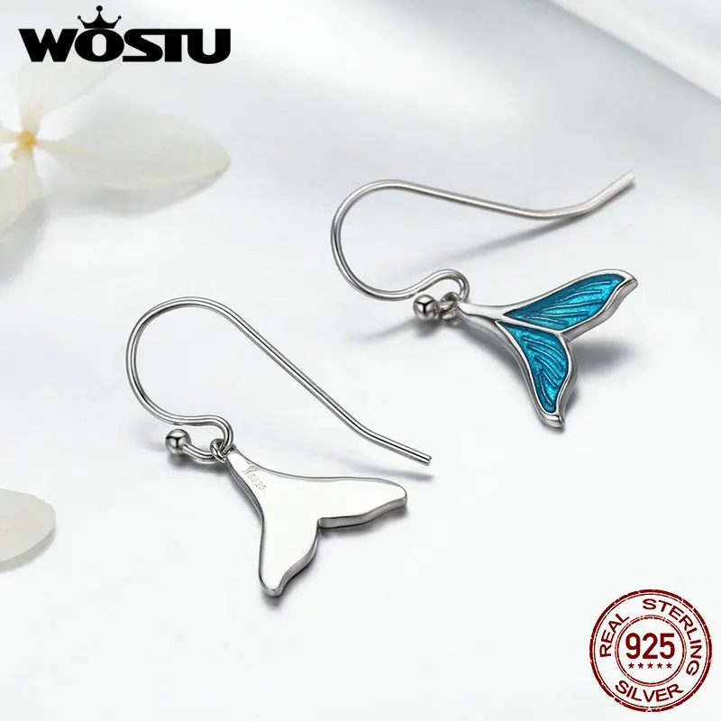 Женские серьги капельки WOSTU из 100% стерлингового серебра 925 пробы с рыбьим хвостом